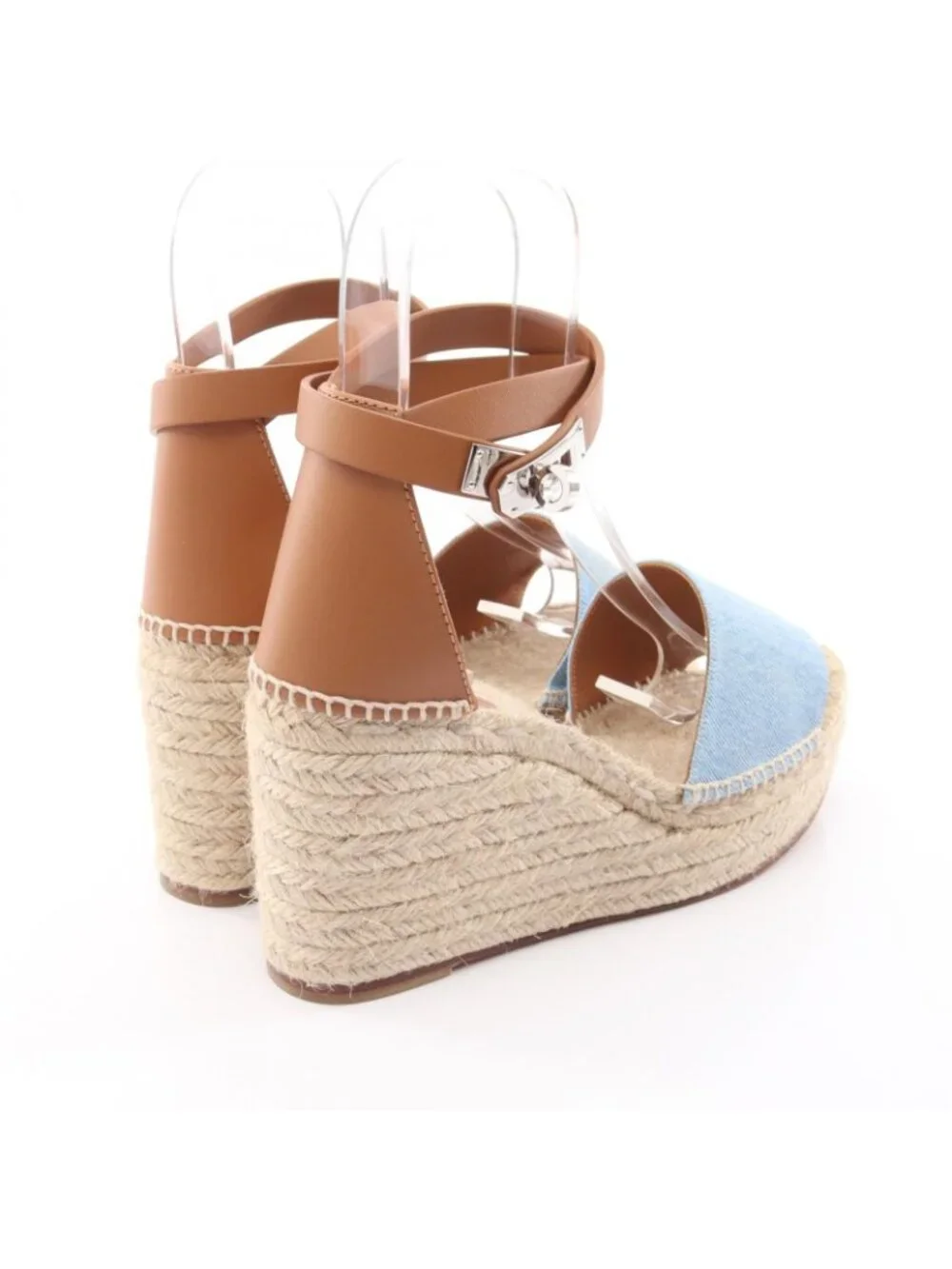 Hermes Sandals Tipoli Espadrilles Wedge Sole Denim Leather Shoes